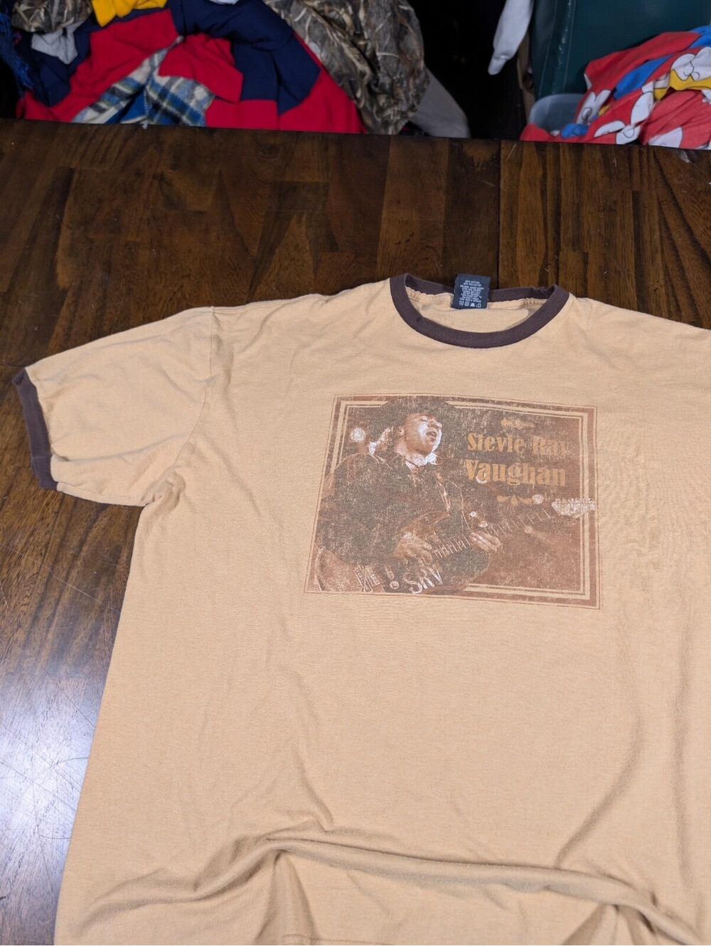 Stevie Ray Vaughan Ringer T Shirt XL Bay Island Sportswear SRV Graphic Brown Tan